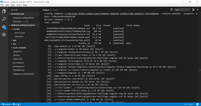webpack dist task output