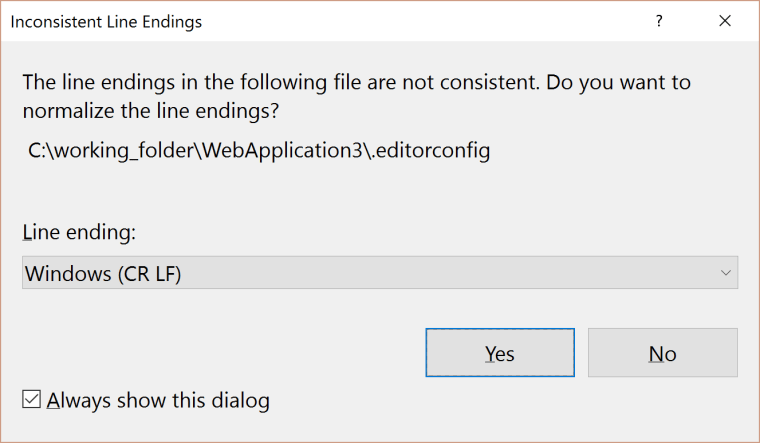 inconsistent line endings dialog