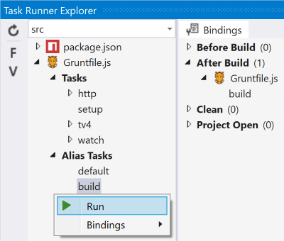 Task Runner Explorer Grunt task